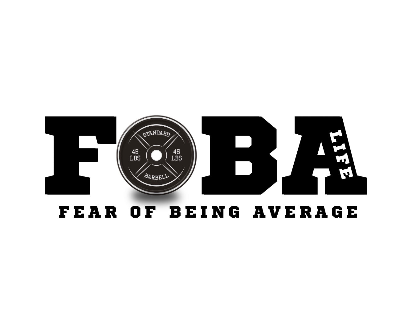 STICKER 2" X 4" for Laptop, Tumbler, Helmet.  Clear back ground. FOBAlife 45 lb weight plate FEAR OF BEING AVERAGE